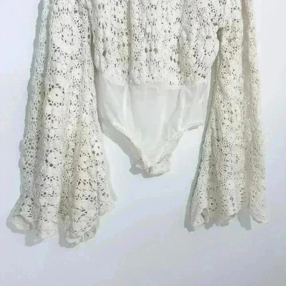 NWOT Free People Desert‎ Daze Boho Bodysuit Crochet | White | SZ XS